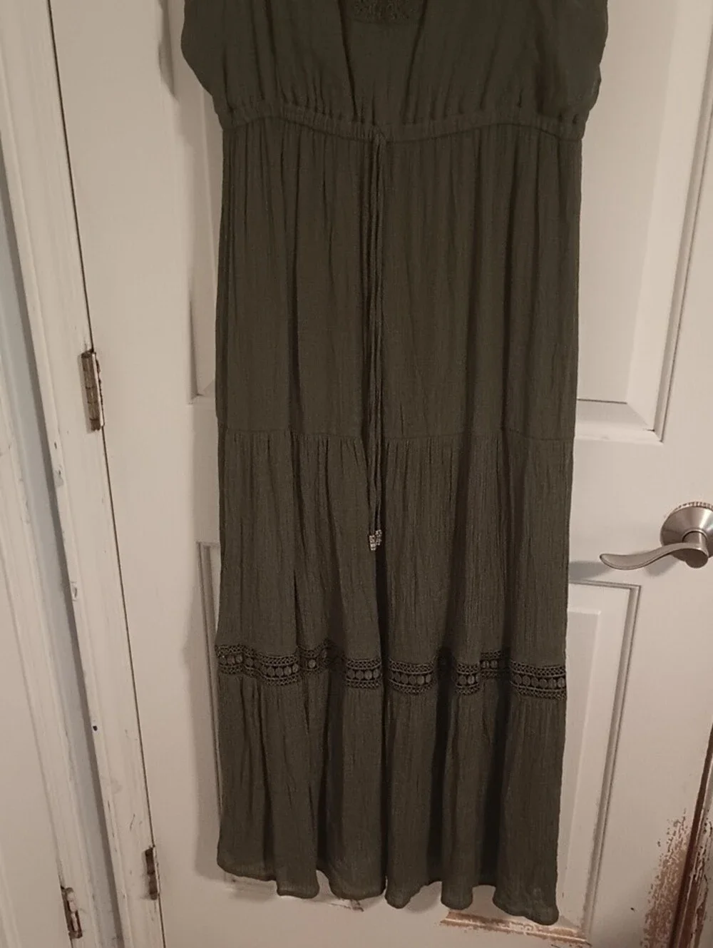 Indigo Rose Sleeveless Olive Maxi Dress with Lace Trim - Picture 4 of 10
